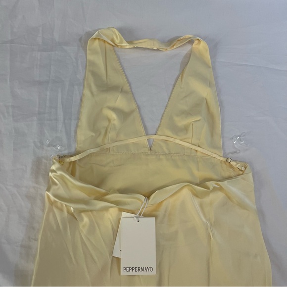 Peppermayo butter yellow satin halter open back scarf neck maxi dress Small NWT - Picture 7 of 16